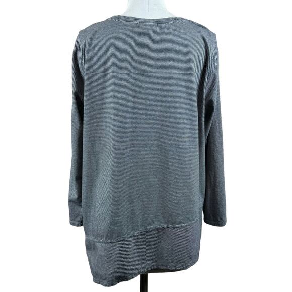 Women's Pure Jill Blk White Striped Asymmetrical Tunic Long Sleeve Cotton Top PL - Picture 5 of 9